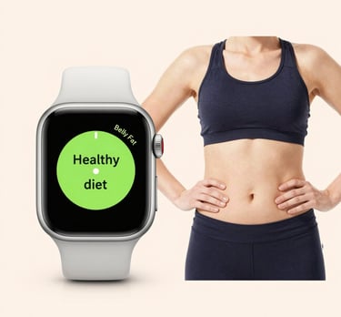A sleek smartwatch glowing softly on a minimalist white surface with subtle green accents