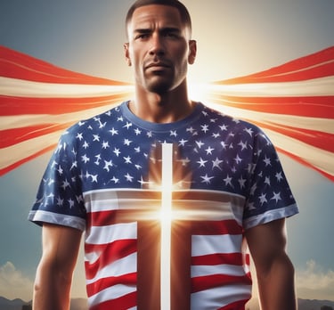 A warm sunrise over a peaceful town with a church steeple rising above, symbolizing hope and faith guiding the community.