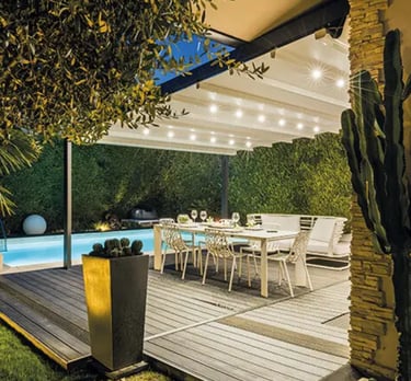 pergola à toile rétractable, lyon et rhône alpes, bioclimatique, store, stomfy, pergola, sur mesure