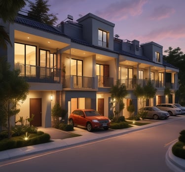 A warm, inviting modern home under construction with workers collaborating on site.