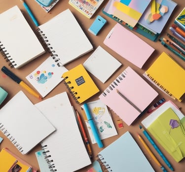 Colorful assortment of school notebooks stacked neatly