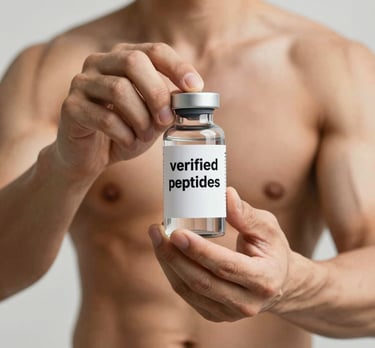 Close-up of a sleek peptide vial with a dropper against a clean white background.