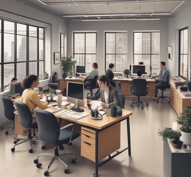 A friendly accountant reviewing documents with a small business owner in a cozy office.