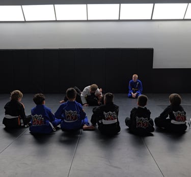 Kids BJJ and kickboxing class at RebelFire MMA Langley BC