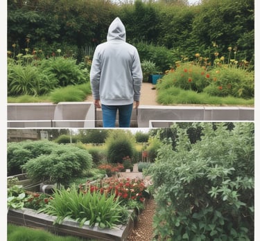 A cozy scene of a person wearing a soft organic cotton sweatshirt while tending to a small indoor garden.