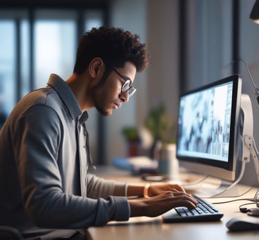 A vibrant digital training session showing a person learning on a laptop.