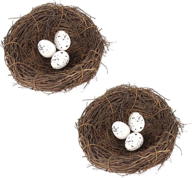 Set of faux bird nests with eggs