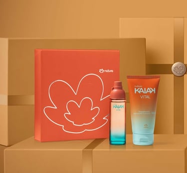 Set de regalo de perfumería Natura Kaiak Vital con crema corporal y caja de regalo.