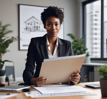 Modern apartment building with large windows overlooking a tree-lined street.