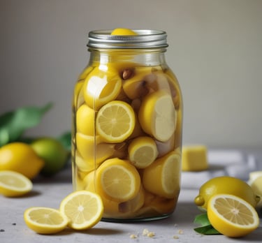 Zesty lemon pickle jar with electric lime neon accents and fiery red highlights