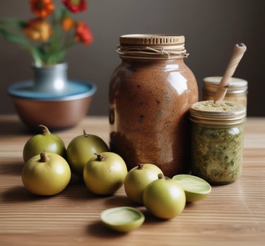 Vibrant amla pickle in a rustic bowl with chili flakes scattered around
