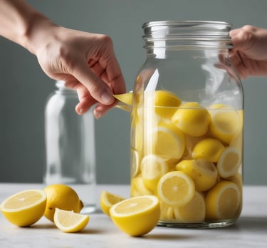 Zesty lemon pickle jar with electric lime neon accents and fiery red highlights