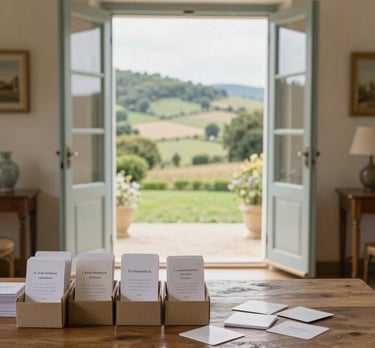 A close-up of beautifully designed greeting cards with handwritten messages