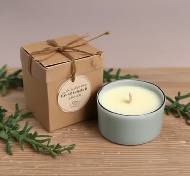 A warm, inviting display of handcrafted candles in various shapes and colors on a rustic wooden table.