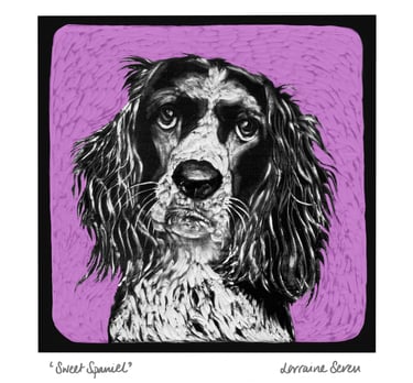 Open edition coloured giclee print of a clay tile featuring a Springer Spaniel