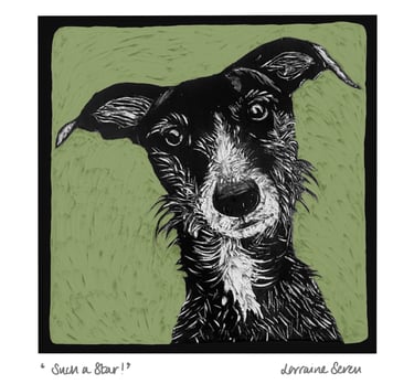 Open edition coloured giclee print of a clay tile featuring a lurcher