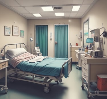 A cozy workspace with medical books, a laptop showing a health blog, and a cup of tea.