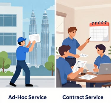 Technician checking HVAC system controls inside a modern commercial building.