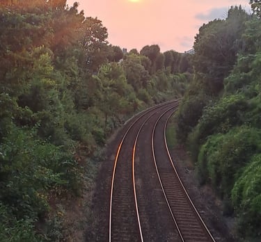 View of railway line running west under Molesworth Road in Plymouth, Devon.
