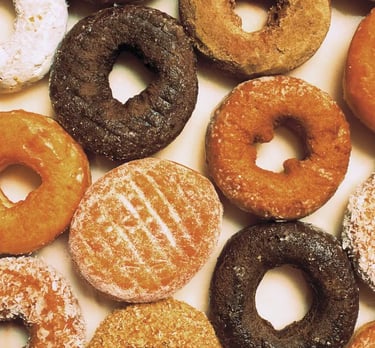 Old fashioned cake and filled donuts