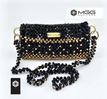 Black and gold luxury handbag Polaris model handcrafted with crystal beads - MGG New York