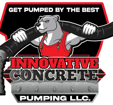 Innovative Concrete Pumping LLC logo featuring a muscular bear holding a concrete hose.