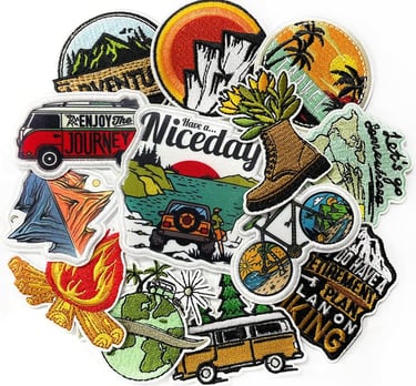 a pile of colorful patches