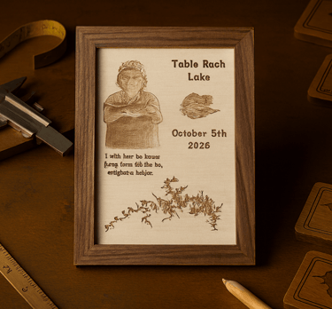 Lake & Photo Plaques Etched in Wood with Laser Engraving.