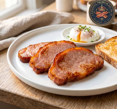 3 slices of thick cut cambodia bacon with poached egg