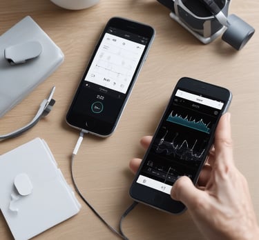 Close-up of a heart rhythm device with a dark green strap on a white background.