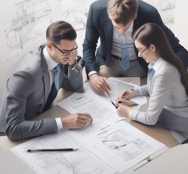 A detailed blueprint of a factory floor showing optimized workflow paths and machinery placement.