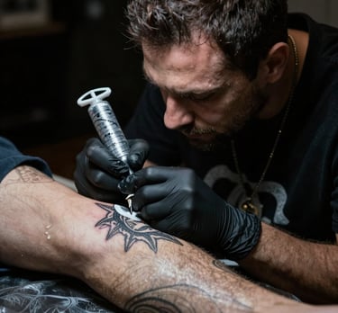 A sleek digital tablet displaying custom tattoo designs ready for download.