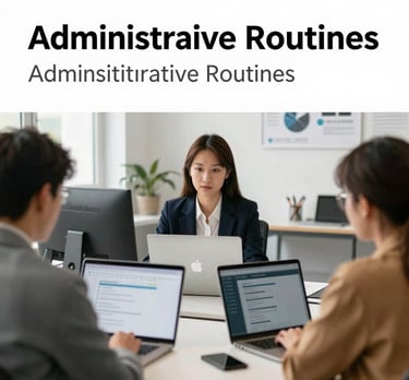 A team collaborating around a table with documents and laptops.