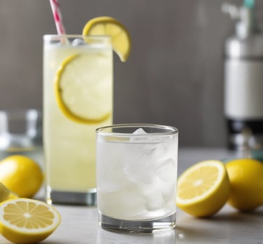 A warehouse interior showing a forklift moving beverage crates with shelves full of drinks.