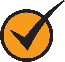 Black check mark icon inside an orange circle for success and completion status.