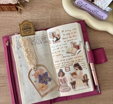 Sterling Ink N2 Compact planner journal layout with a pressed lace bookmark, aesthetic stickers