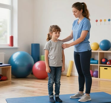A warm therapy room with colorful mats and engaging toys for children.