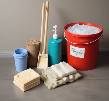 Colorful pool care products on display.