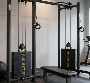Bright, modern cardio machines lined up in a spacious gym with natural light.