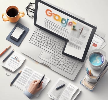 A sleek laptop screen showing a clean, modern website interface with neutral colors.