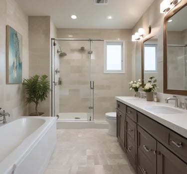 A skilled construction team working on a modern kitchen remodel with sleek cabinetry and lighting.