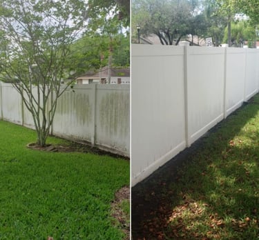 Vinyl fence cleaning transformation in New Port Richey, FL—years of buildup gone with gentle wash