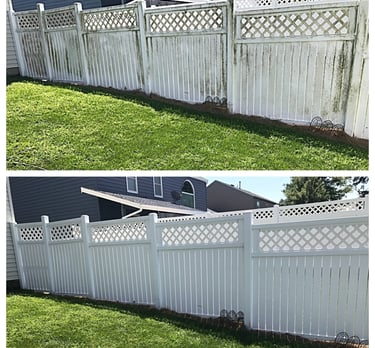 Vinyl fence before and after soft washing in Land O' Lakes FL