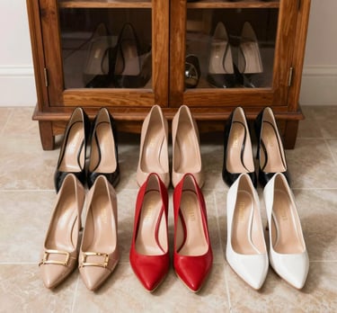 Trendy women’s shoes in vibrant hues displayed against a seasonal backdrop