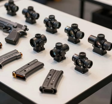 A sleek display of basketballs and sporty apparel hanging on racks under warm lighting.