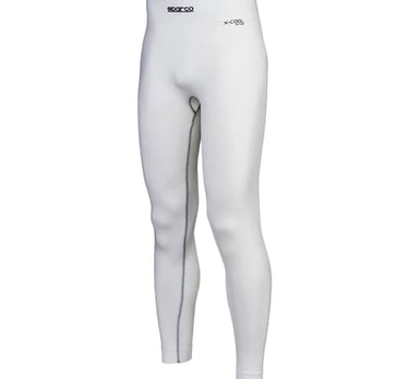 Sparco X-Cool fire-resistant white racing underwear pants for professional driver safety.