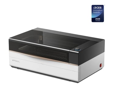 xTool desktop laser cutter and engraver machine with a sleek white and black design.