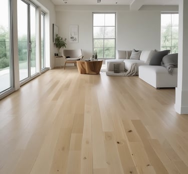 Close-up of a vibrant floral wallpaper pattern in a cozy living room.