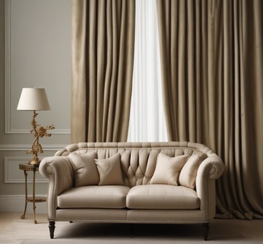 Close-up of a vibrant floral wallpaper pattern in a cozy living room.