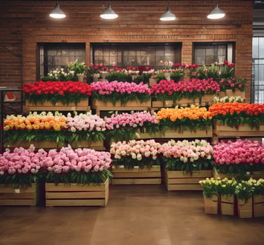 A close-up of vibrant, fresh flowers showcasing intricate petals and rich colors.